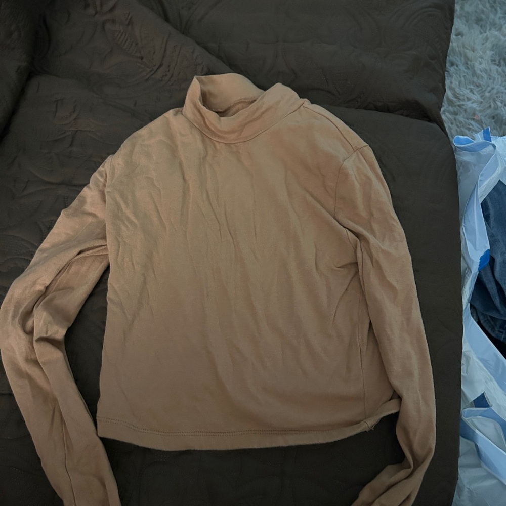 Tan Long Sleeve Turtleneck Top